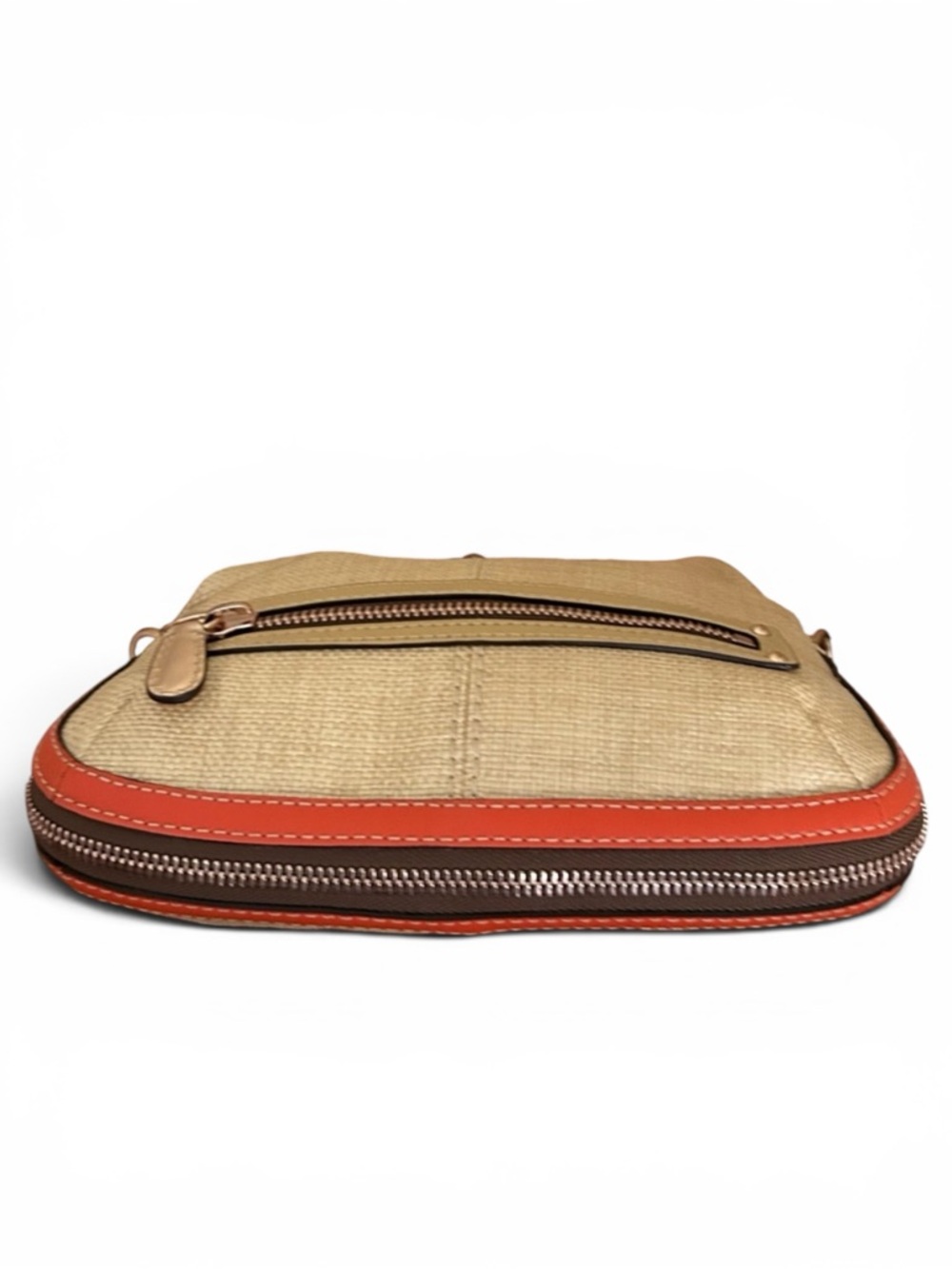 COACH Y2K  Bonnie Kiss Lock Frame Fold Over Straw w/Leather Trim  Demi Bag - Picture 8 of 12